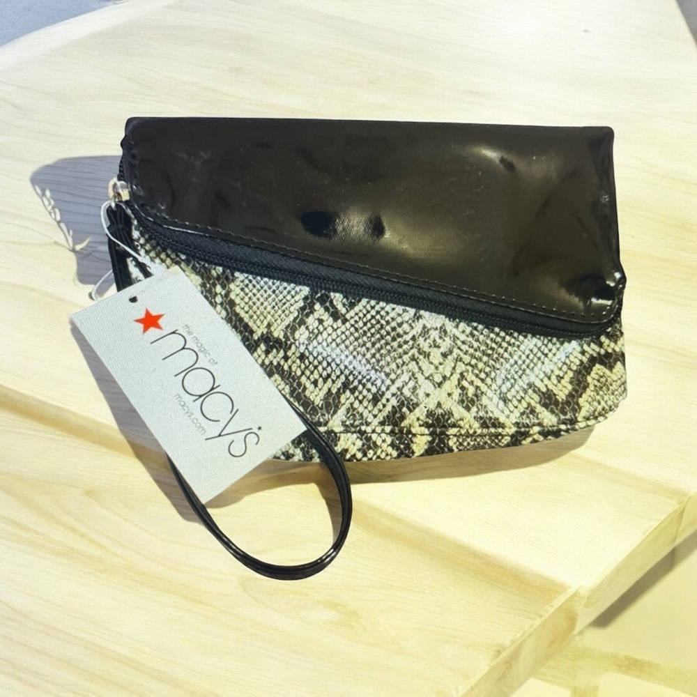 Macys Snake Print/Black Patent Small Clutch New with Tags